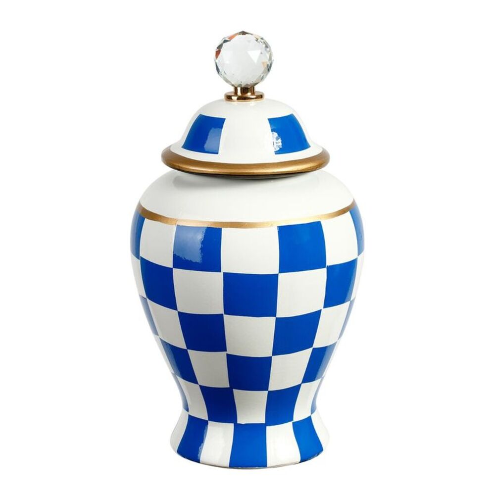 Mark Roberts Small Checkered Urn With Lid, Blue